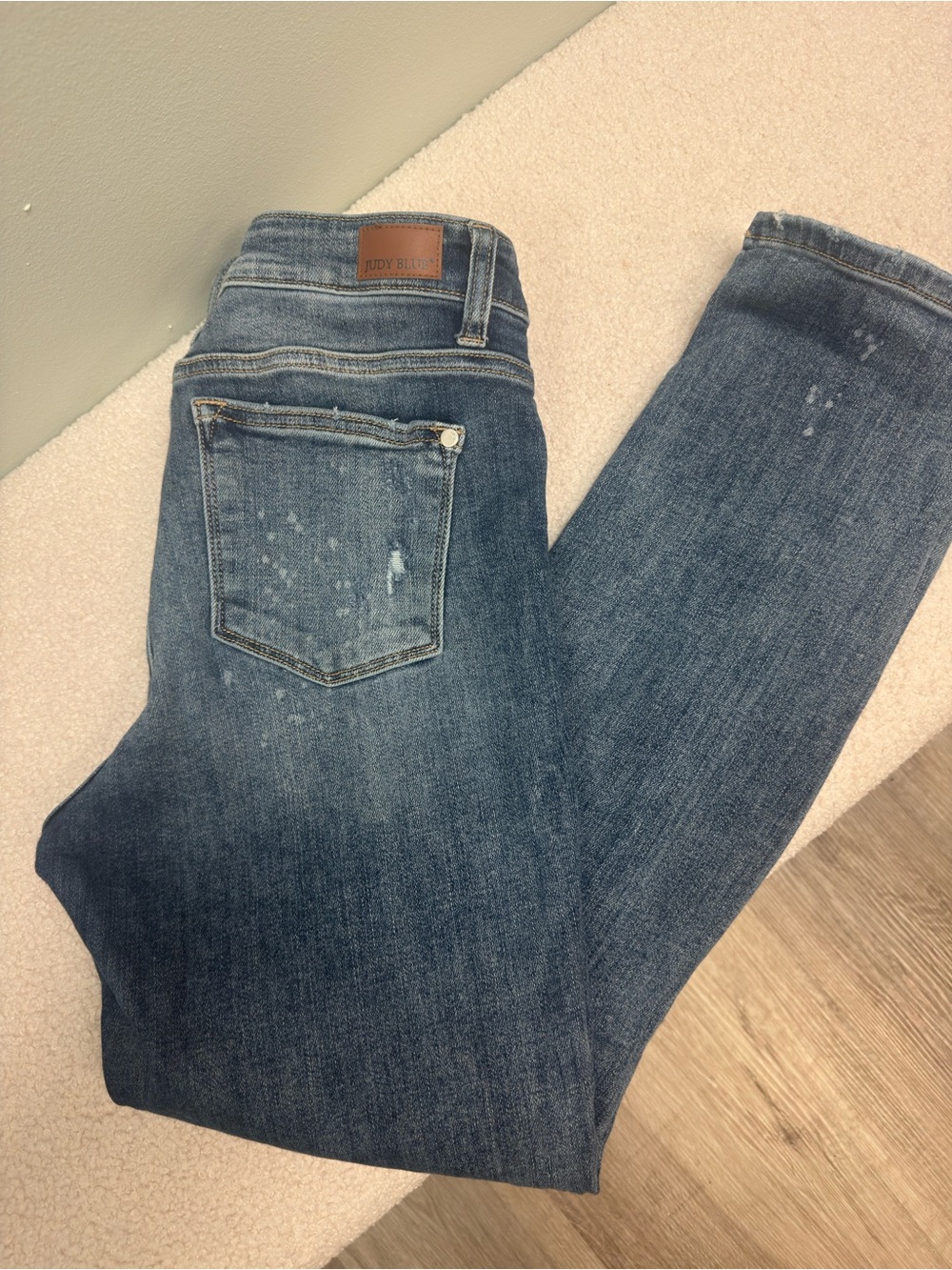 Judy Blue Straight Leg Jeans in Medium Blue with Subtle Distressing
